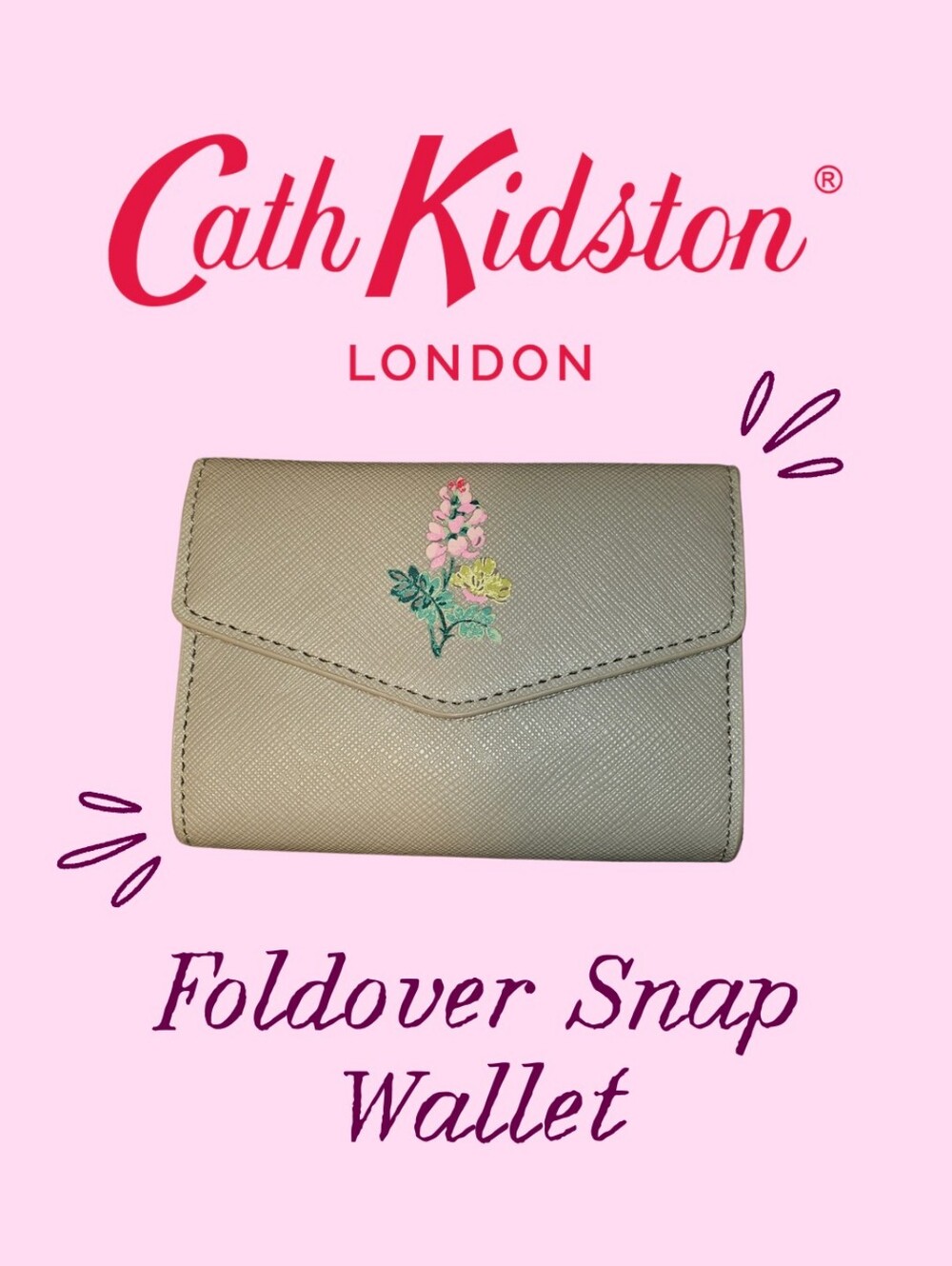 Cath Kidston Grey Floral Foldover Snap Wallet